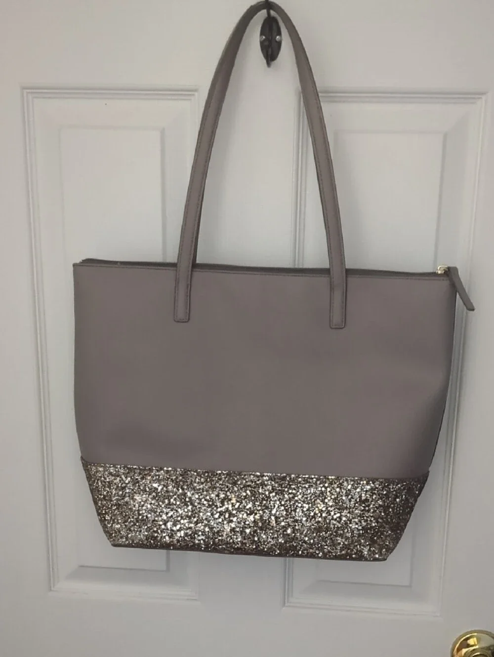 kate spade Gray Tote with Gold Glitter Base Accent